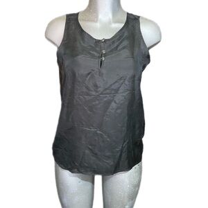 Marguerite Li Silk Black Sleeveless Top Cami Henley Buttons Minimalist Sz Medium